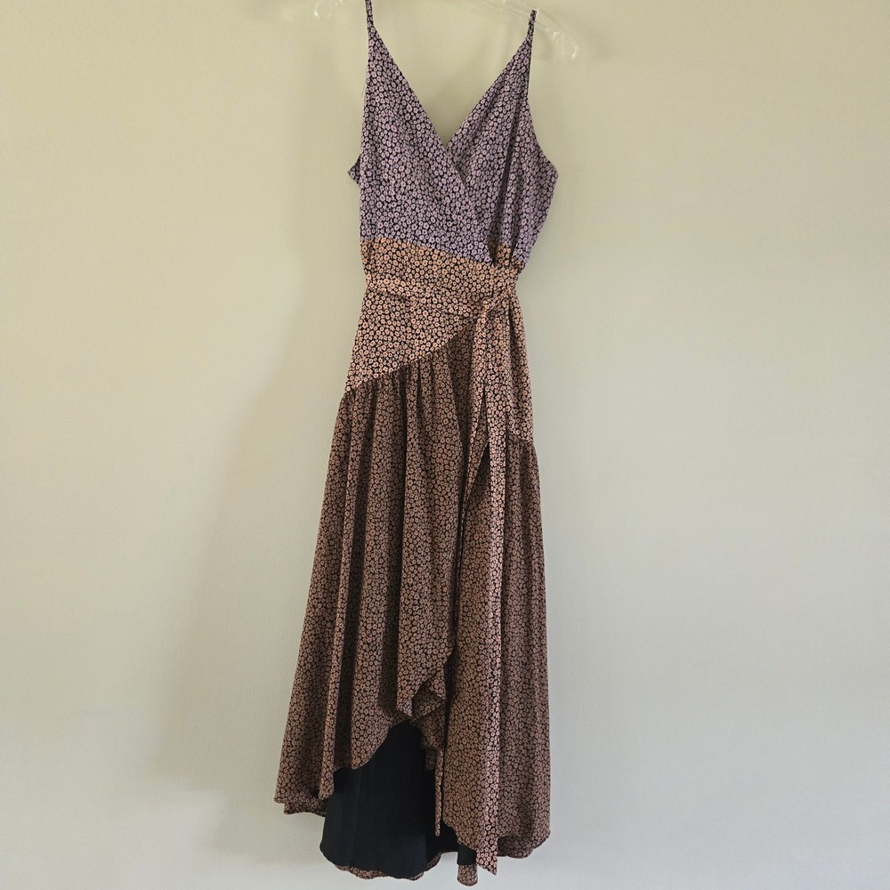 Hutch Floral Patchwork Midi Dress in Lavender, Mauve, Brown